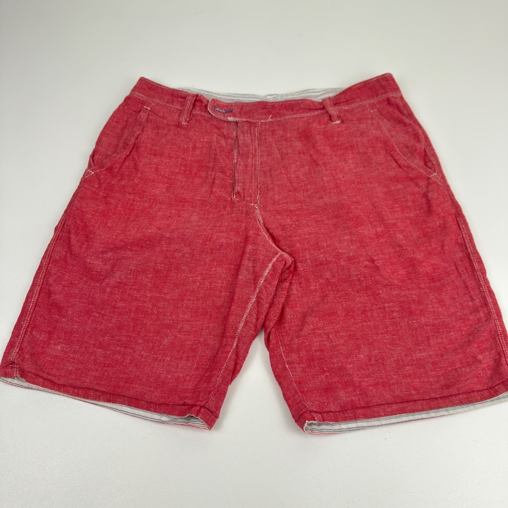 Howe‎ Mens Reversible Shorts Red Solid Striped Casual Summer Size 35